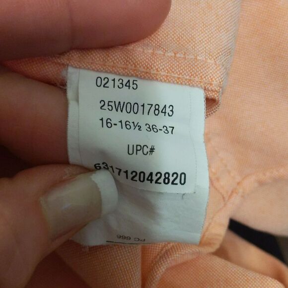 Chaps wrinkle free Oxford button down dress shirt, peach/coral, 74% cotton, L - Picture 5 of 7